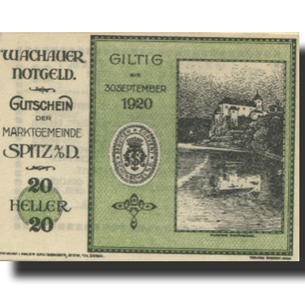 Banknote, Austria, Spitz a/d Donau 20Heller château 1920 UNC(63) Mehl:FS 1122.12