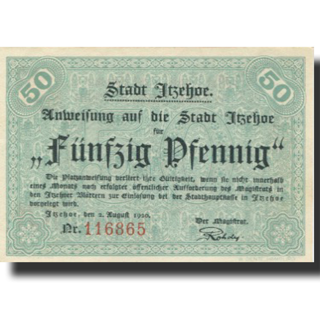 Banknote Germany Itzehoe 50 Pfennig, personnage 2, 1920, UNC(63) Mehl: 649.1a