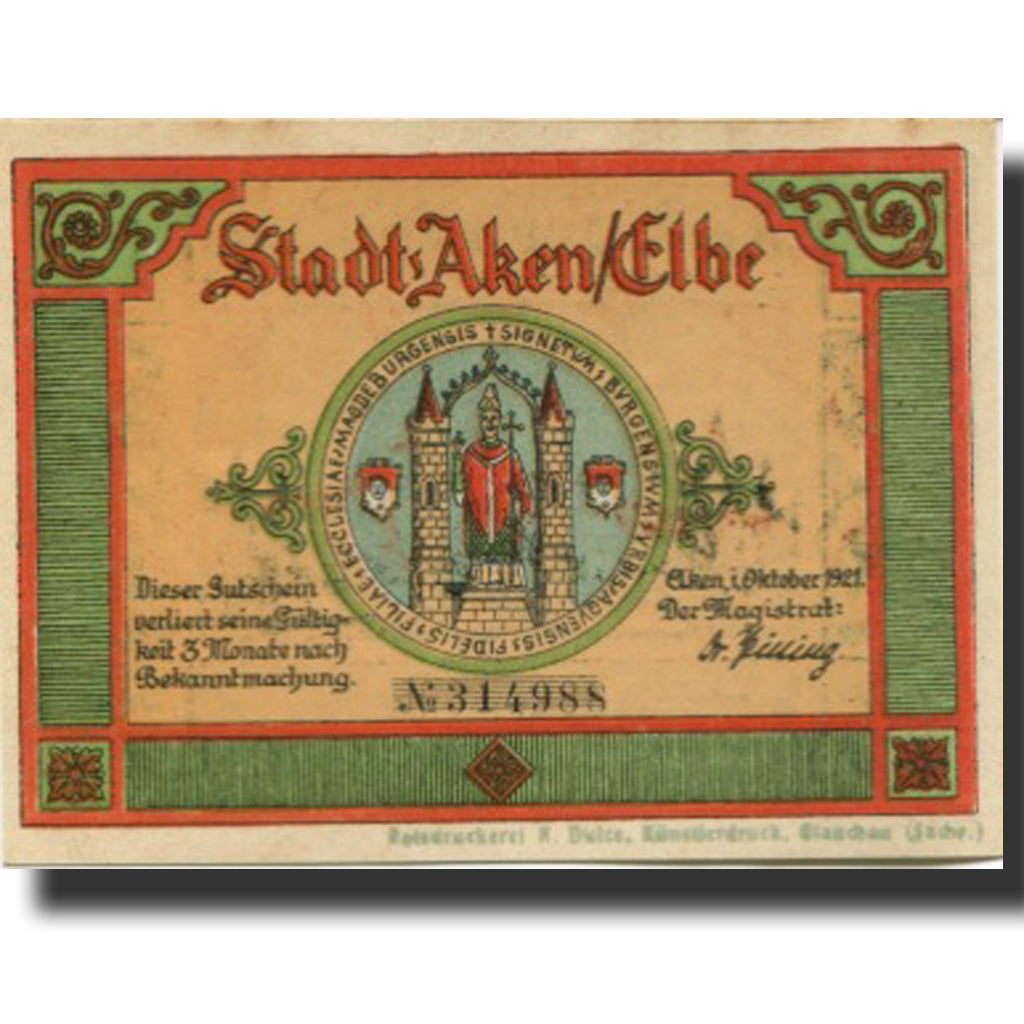 Banknote, Germany, Aken, 25 Pfennig, Eglise, 1921, UNC(63), Mehl:8.2a