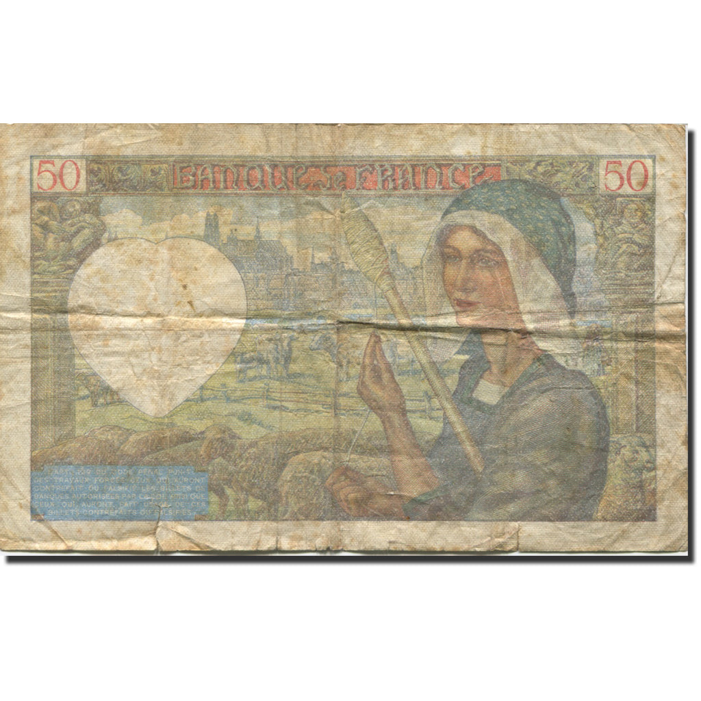 France, 50 Francs, Jacques Coeur, 1941, 1941-09-11, B+, Fayette:19.14, KM:93