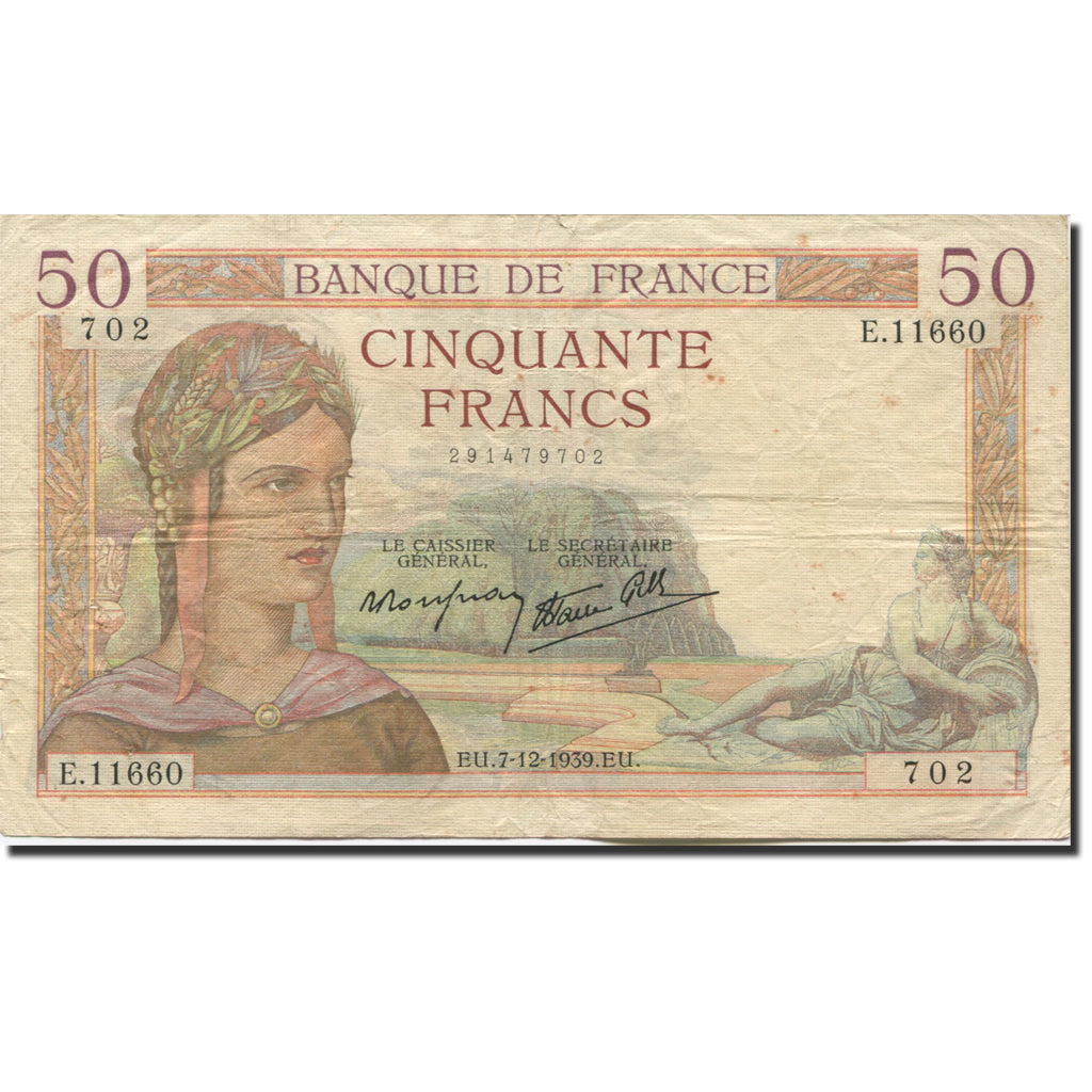 Frankreich, 50 Francs, Cérès, 1939, 1939-12-07, SS, Fayette:18.35, KM:85b