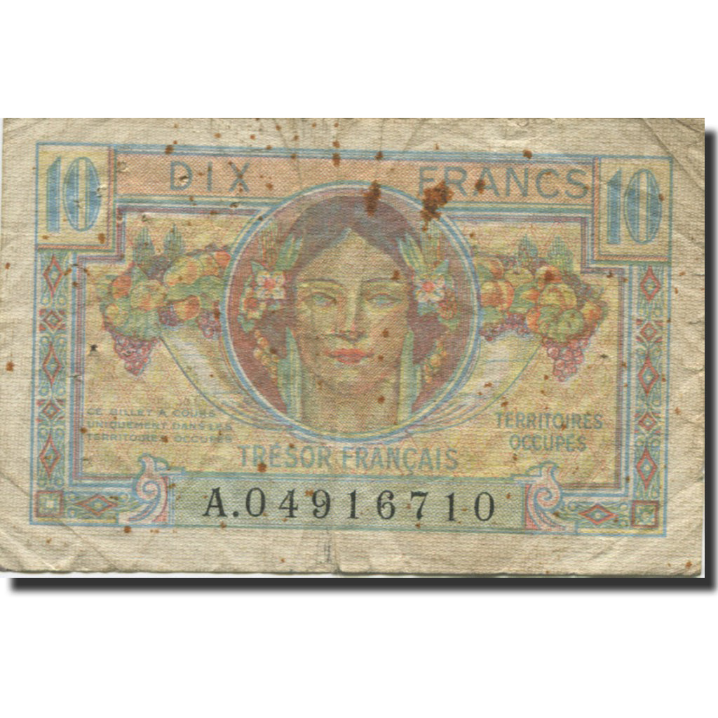 Francja, 10 Francs, 1947 French Treasury, 1947, 1947, VF(20-25), Fayette:VF30.1