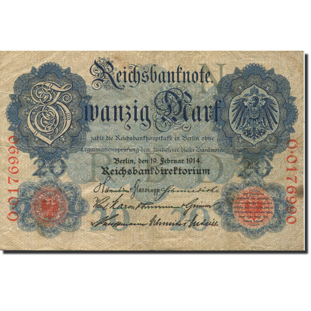 Banconote, Germania, 20 Mark, 1914, 1914-02-19, KM:46b, BB