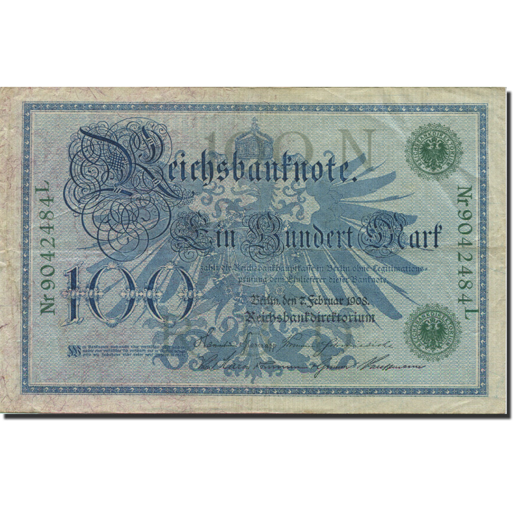 Billete, 100 Mark, 1908, Alemania, 1908-02-07, KM:34, MBC+