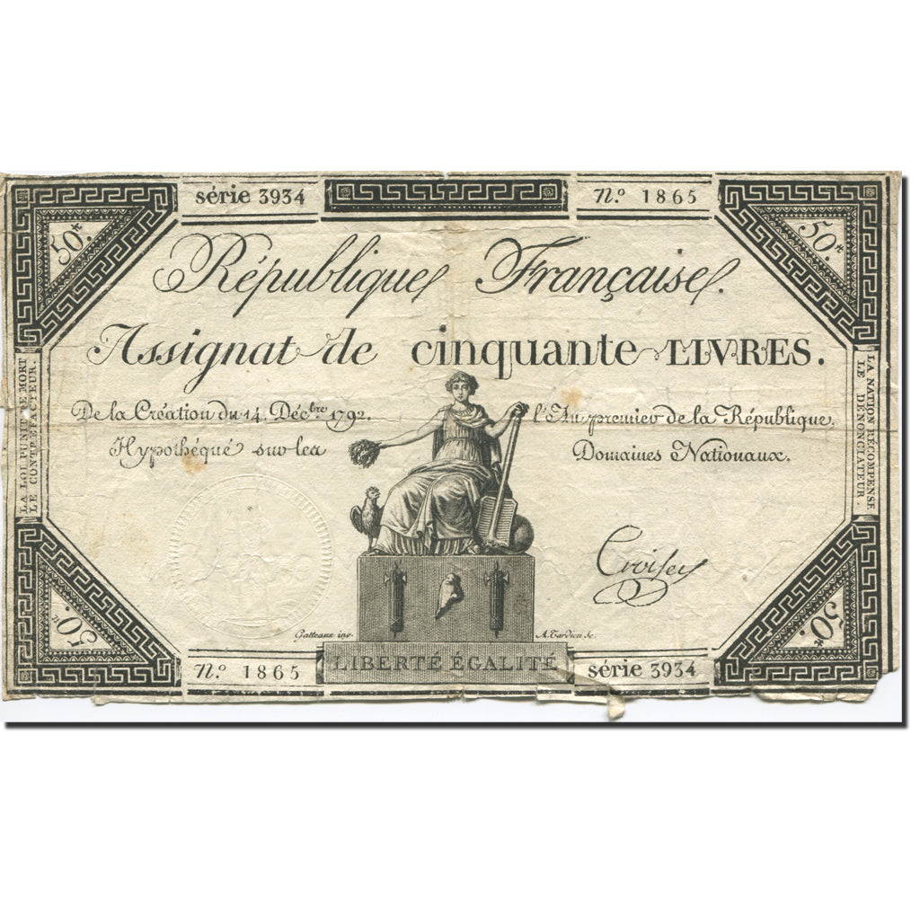 Frankreich, 50 Livres, 1792, Croisey, 1792-12-14, S, KM:A72