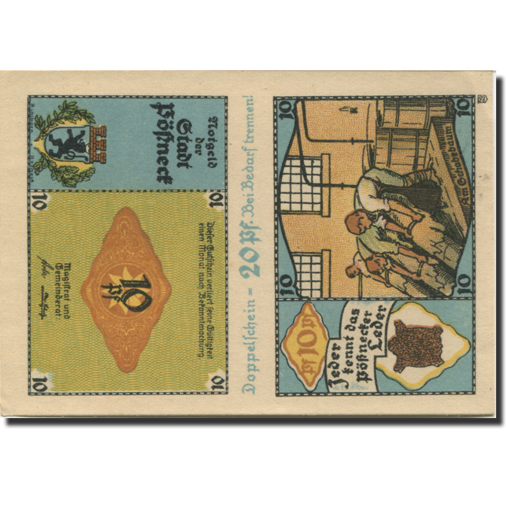 Banknote, Germany, Possneck, 10 Pfennig, Usine, 1921, UNC(63), Mehl:1066.6