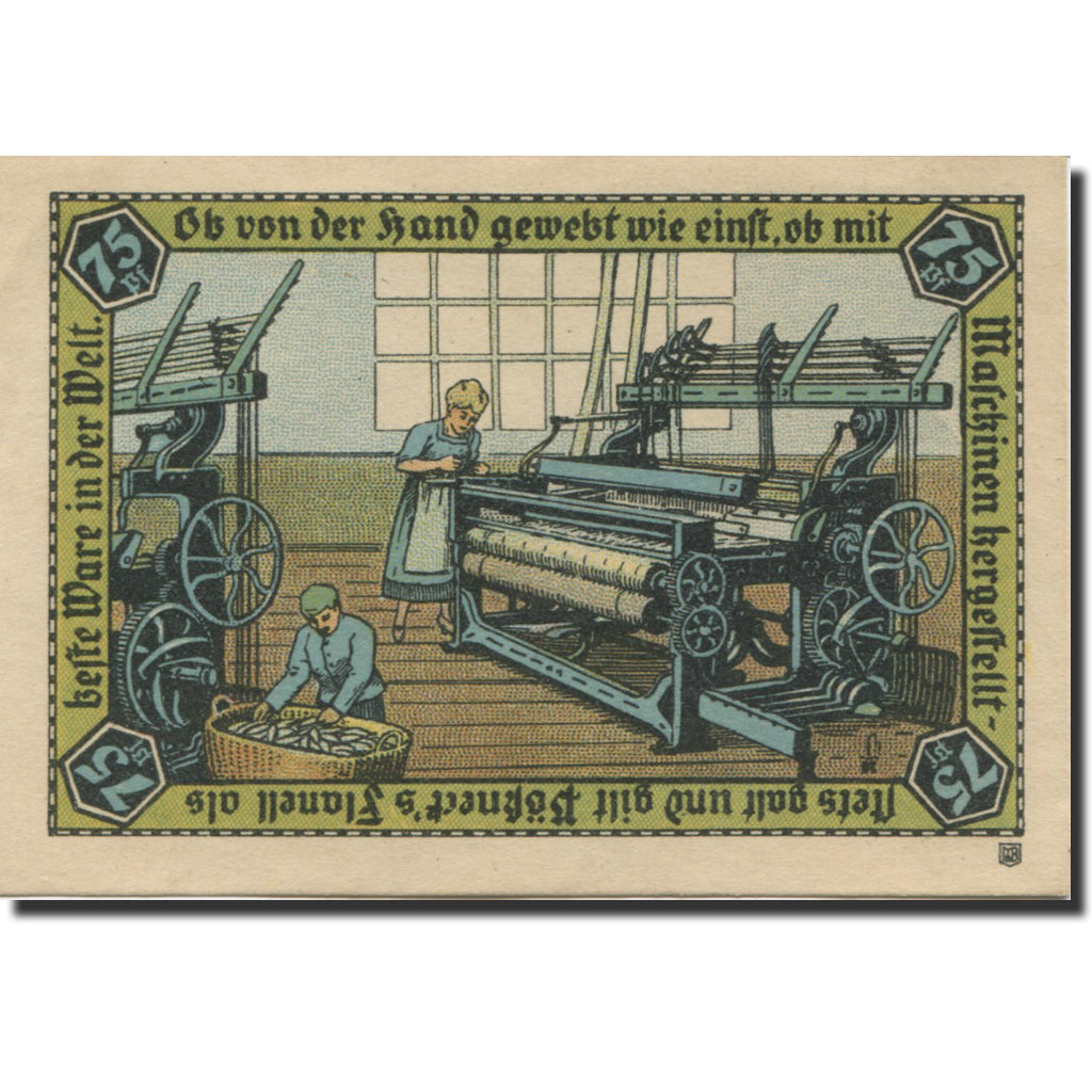 Billet, Allemagne, Possneck, 75 Pfennig, Usine 1, 1921, SPL, Mehl:1066.6