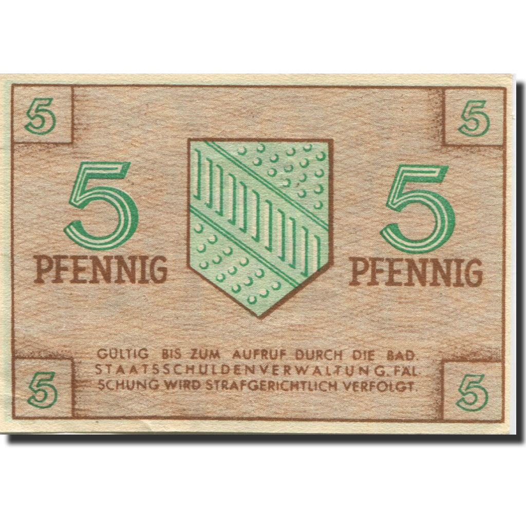Biljet, Duitsland, Baden, 5 Pfennig, 1947, KM:S1001a, SPL