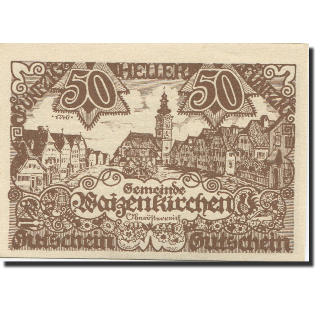 Banknote, Austria Waizenkirchen 50Heller village 1, 1920 UNC(63) Mehl:FS 1128a