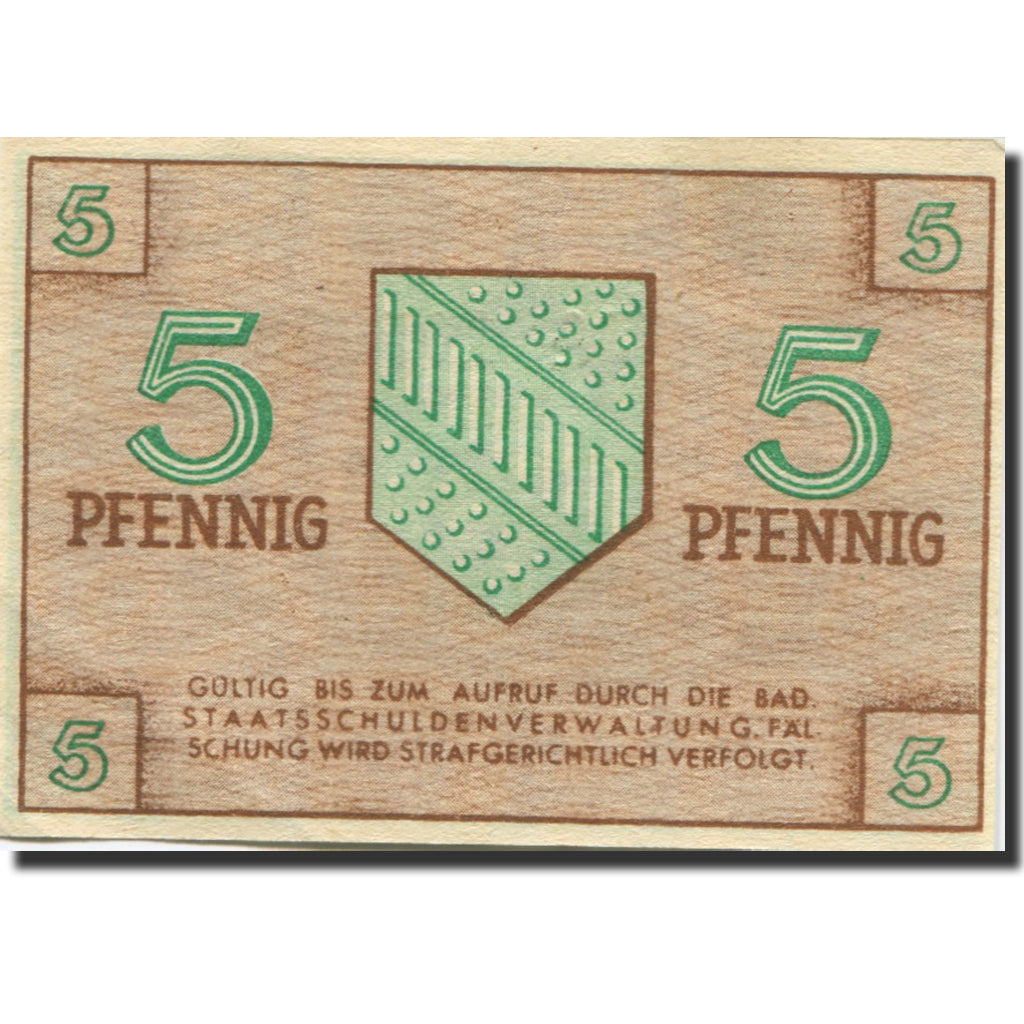 Nota, Alemanha, Baden, 5 Pfennig, 1947, KM:S1001a, UNC(63)