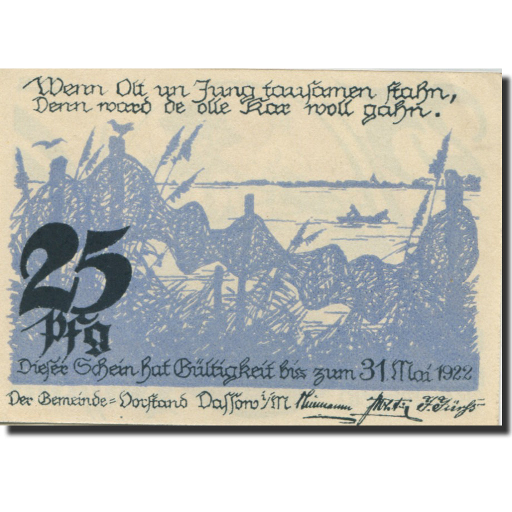 Banknote, Germany, Dassow, 25 Pfennig, criée 1922-05-31, UNC(63) Mehl:260.1