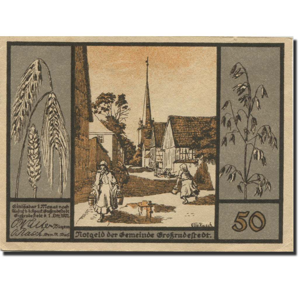 Banknote, Germany, Grossrudestedt, 50 Pfennig, Eglise, 1921 UNC(63) Mehl:485.1