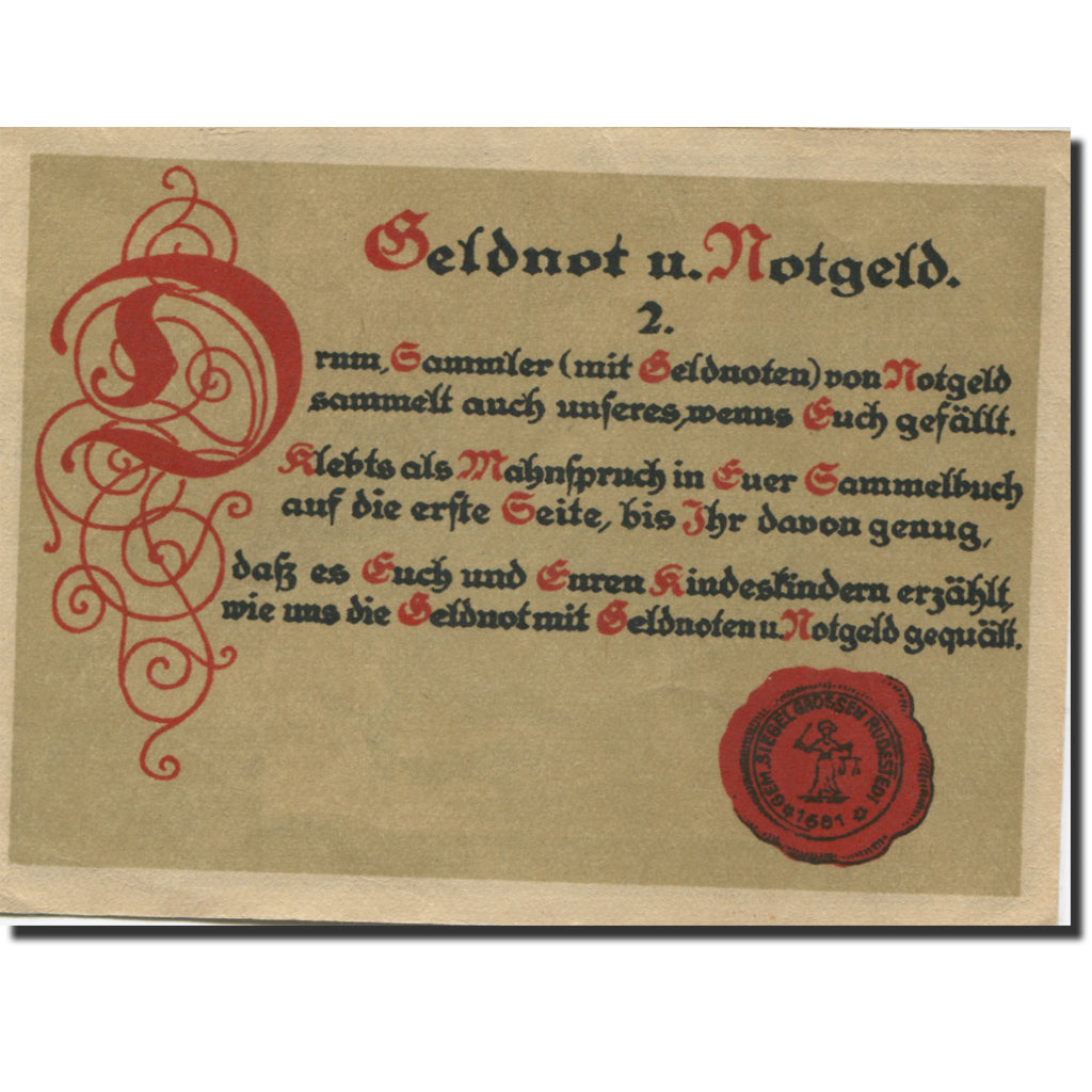 Banknote, Germany, Grossrudestedt, 50 Pfennig, Eglise, 1921 UNC(63) Mehl:485.1