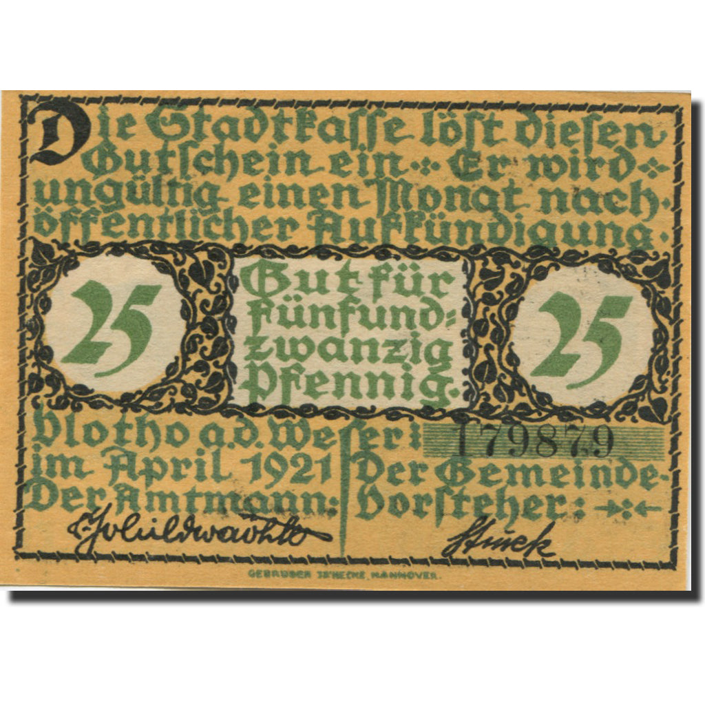 Banknote, Germany, Vlotho, 25 Pfennig, montagne, 1921, UNC(63), Mehl:1366.1