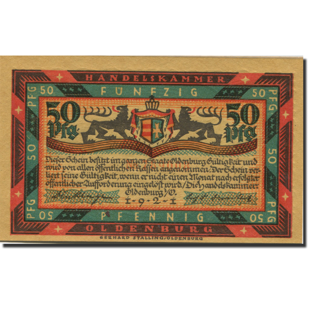 Banknote, Germany, Oldenburg, 50 Pfennig, Blason, 1921, UNC(63), Mehl:1017.1