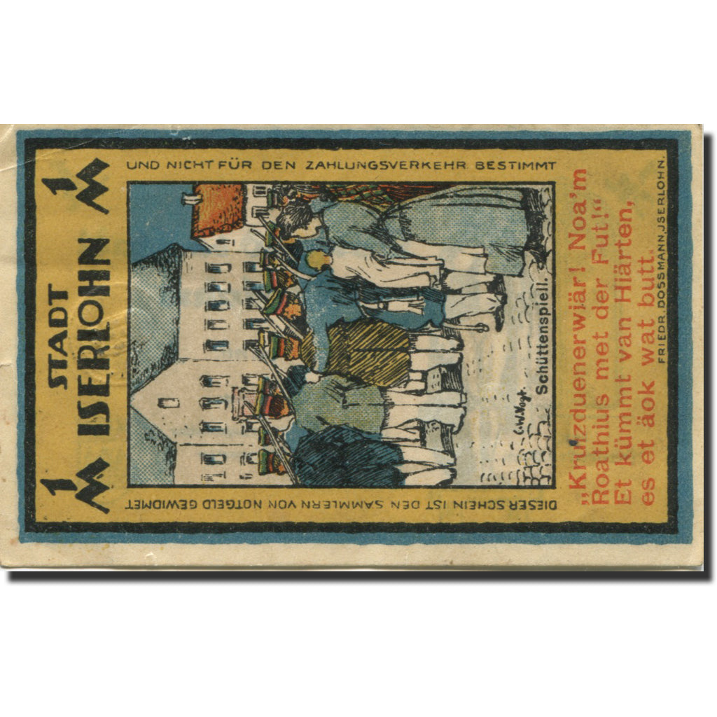 Banknote, Germany, Iserlohn, 1 Mark, personnage, 1921 AU(55-58) Mehl:647.1