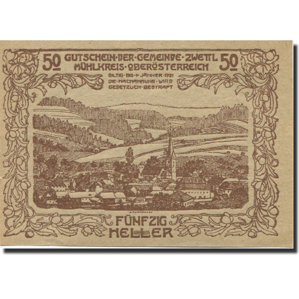 Banconote, Austria, Zwettl, 50 Heller, ferme 1921-01-01, SPL Mehl:FS 1279a