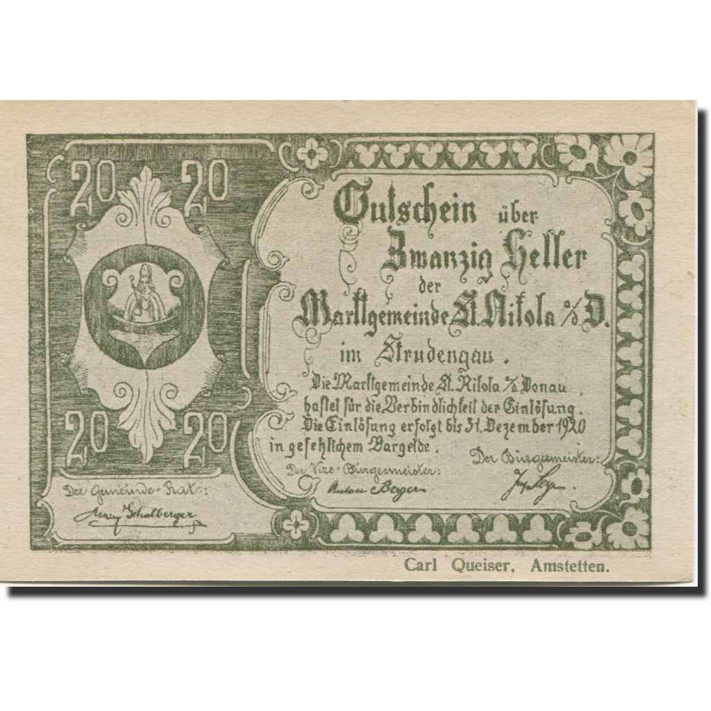 Banknote, Austria, St Nikola, 20 Heller, ruine, 1920 UNC(63) Mehl:FS 914IIIa