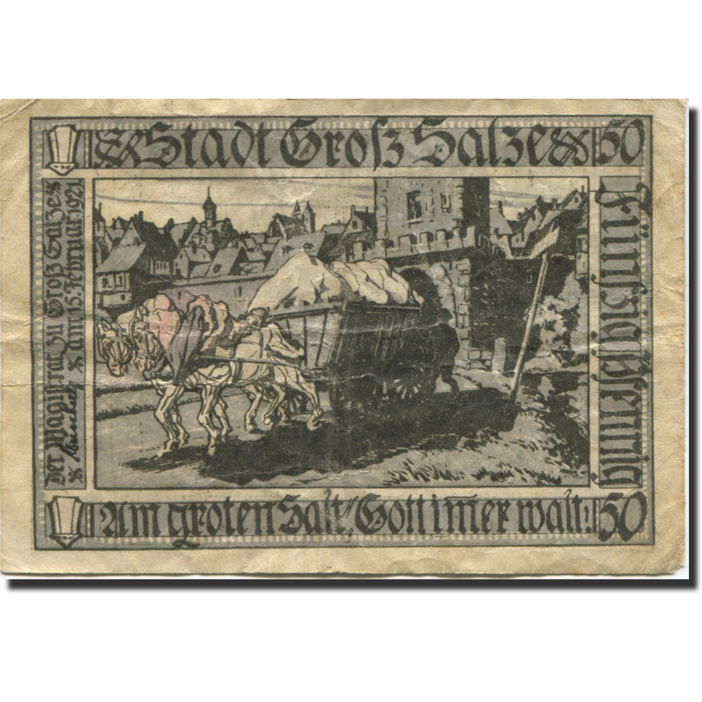 Banknote, Germany, Gross, 50 Pfennig, champs, 1921VF(20-25) Mehl:G5.3b
