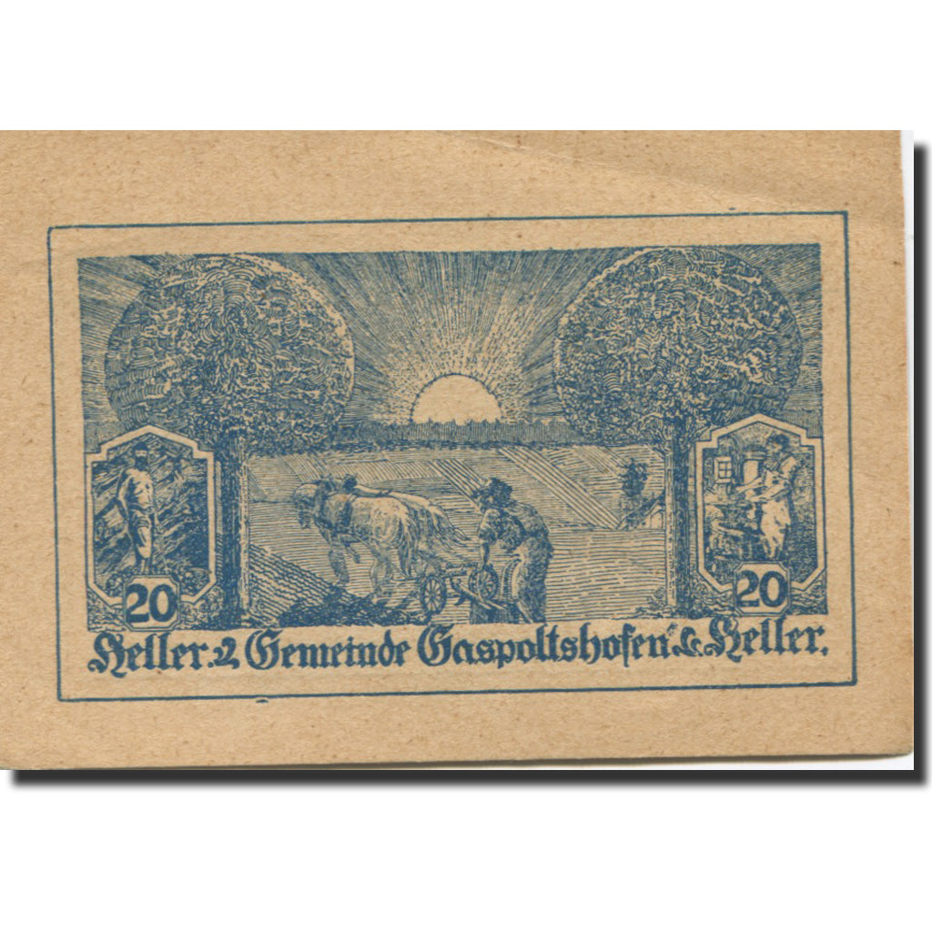 Billet, Autriche, Gaspoltshofen, 20 Heller, champs, 1920 SUP Mehl:FS 225a2