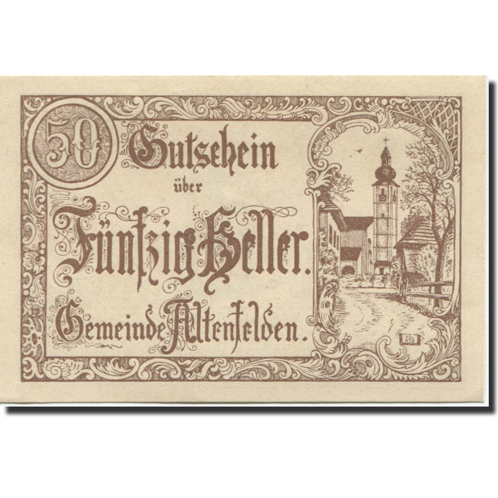 Banknote, Austria, Altenfelden, 50 Heller, Eglise, 1920 UNC(63) Mehl:FS 27Ib