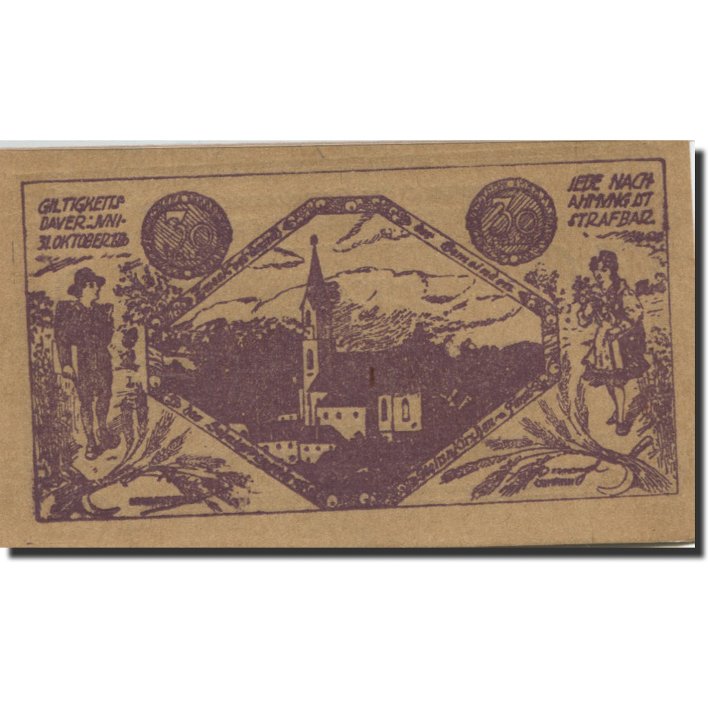 Banknote, Austria, Steinakirchen, 30 Heller, Eglise, 1920  UNC(63) Mehl:1022
