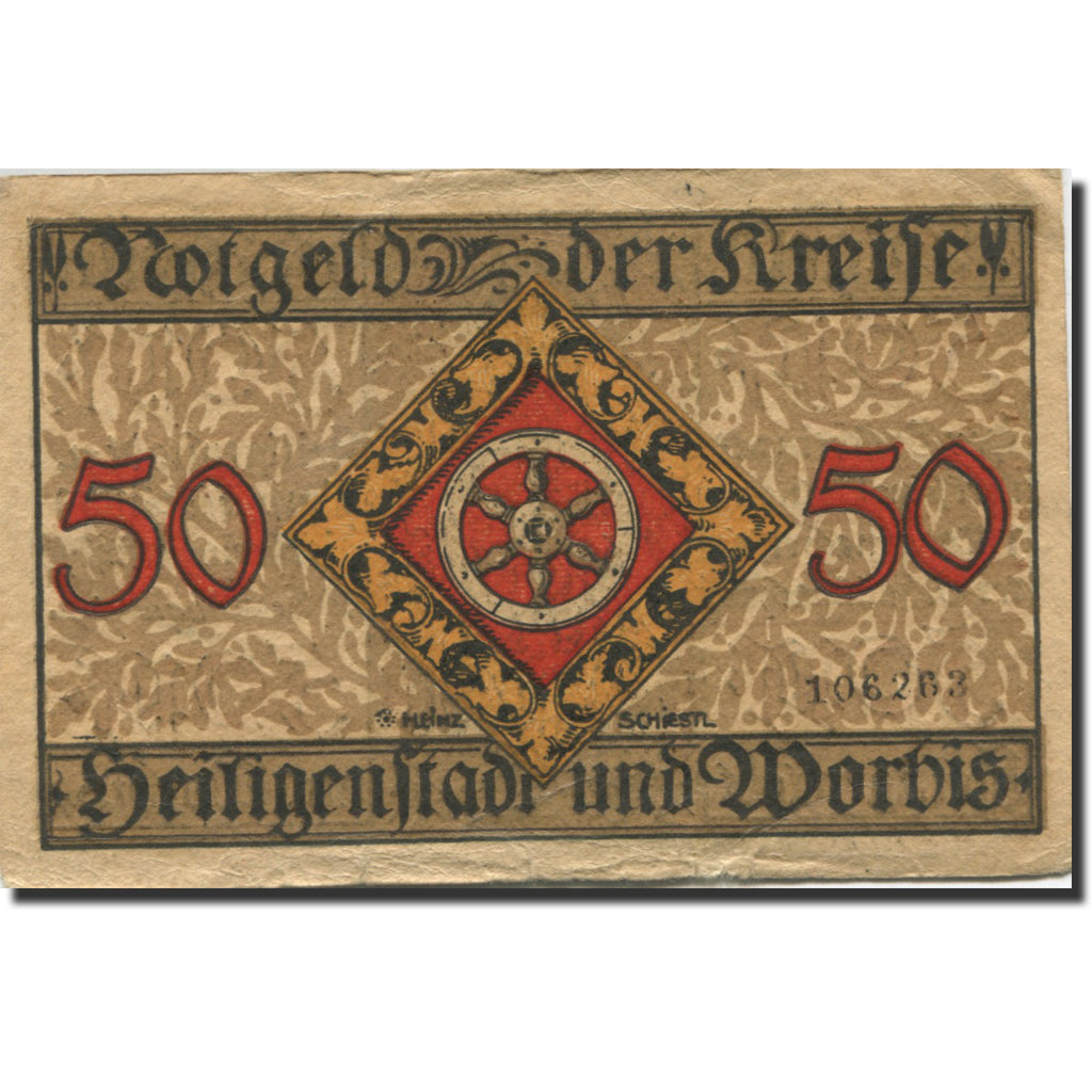 Geldschein, Deutschland, Worbis, 50 Pfennig, personnage, 1919 SS Mehl:H23.2c