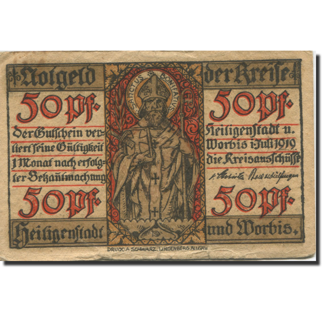 Geldschein, Deutschland, Worbis, 50 Pfennig, personnage, 1919 SS Mehl:H23.2c
