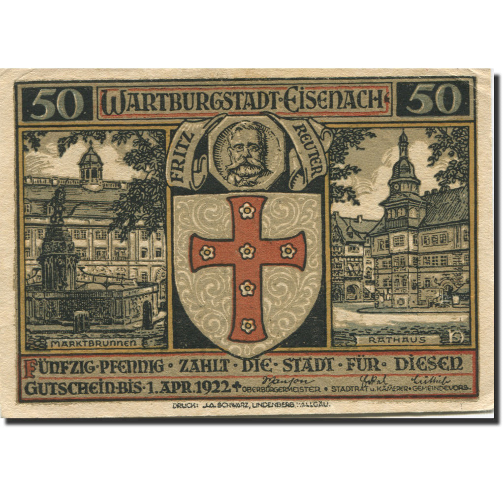 Banknote, Germany, Eisenach, 50 Pfennig, Monument, 1920, AU(55-58) Mehl:320.4a