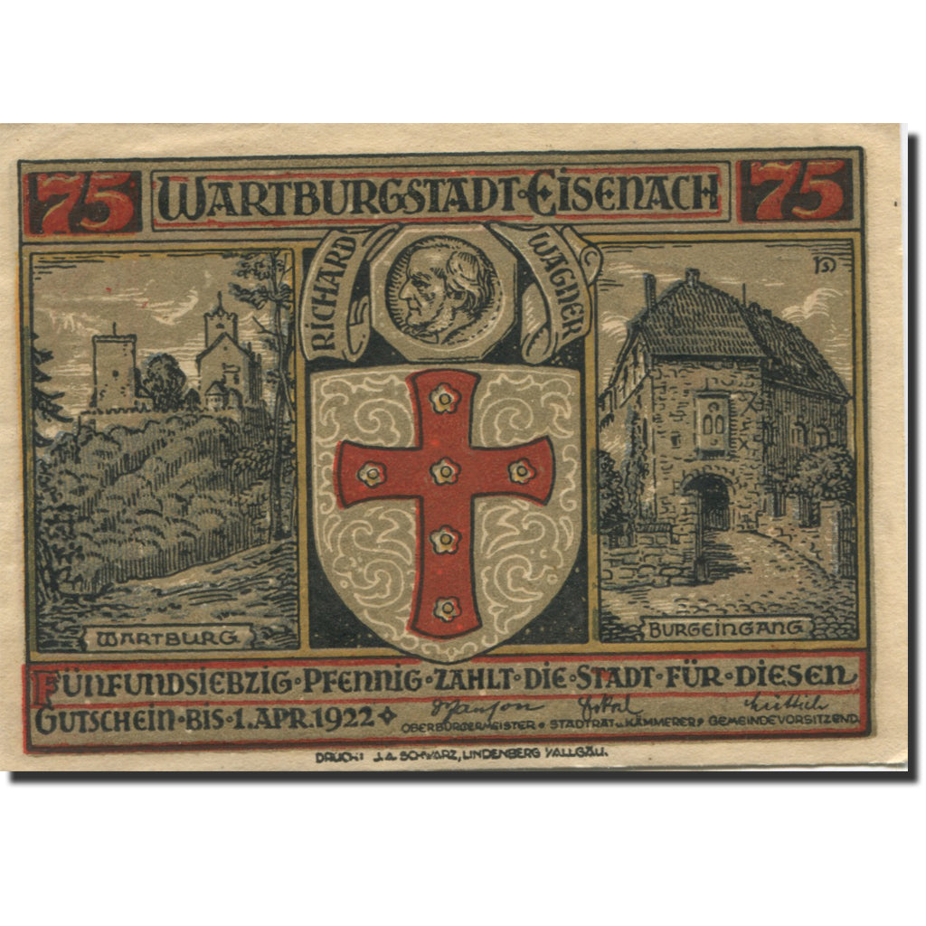 Banknote, Germany, Eisenach, 75 Pfennig, personnage, 1920 UNC(63) Mehl:320.4a