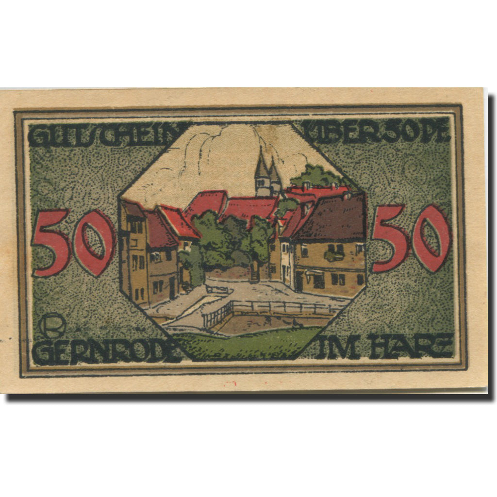 Banknote, Germany, Gernrode-Harz, 50 Pfennig, village, 1921 UNC(63) Mehl:423.1a