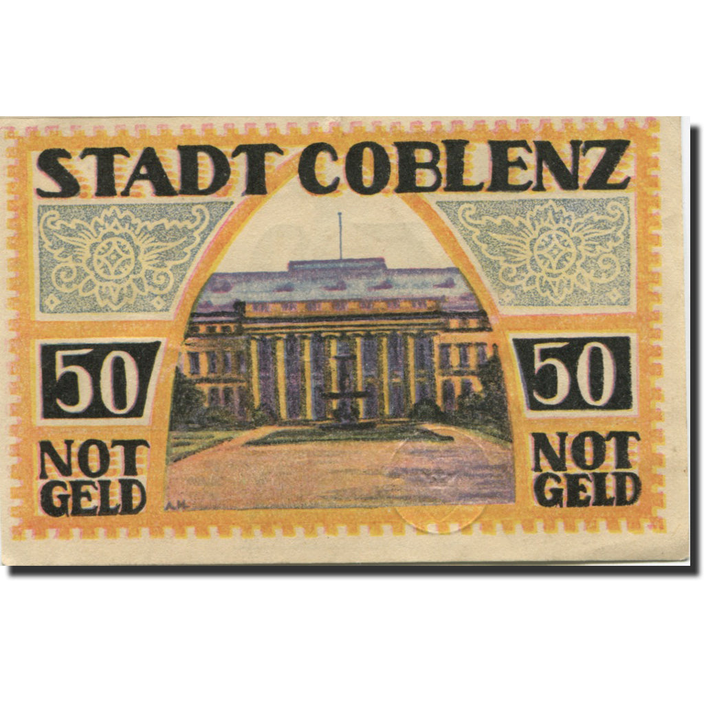 Banknote, Germany, Coblenz, 50 Pfennig, château, 1921, AU(55-58) Mehl:233.1a