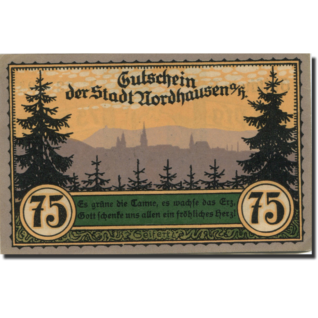 Banknote, Germany, Nordhausen, 75 Pfennig, Forêt, 1921, AU(55-58) Mehl:987.1a