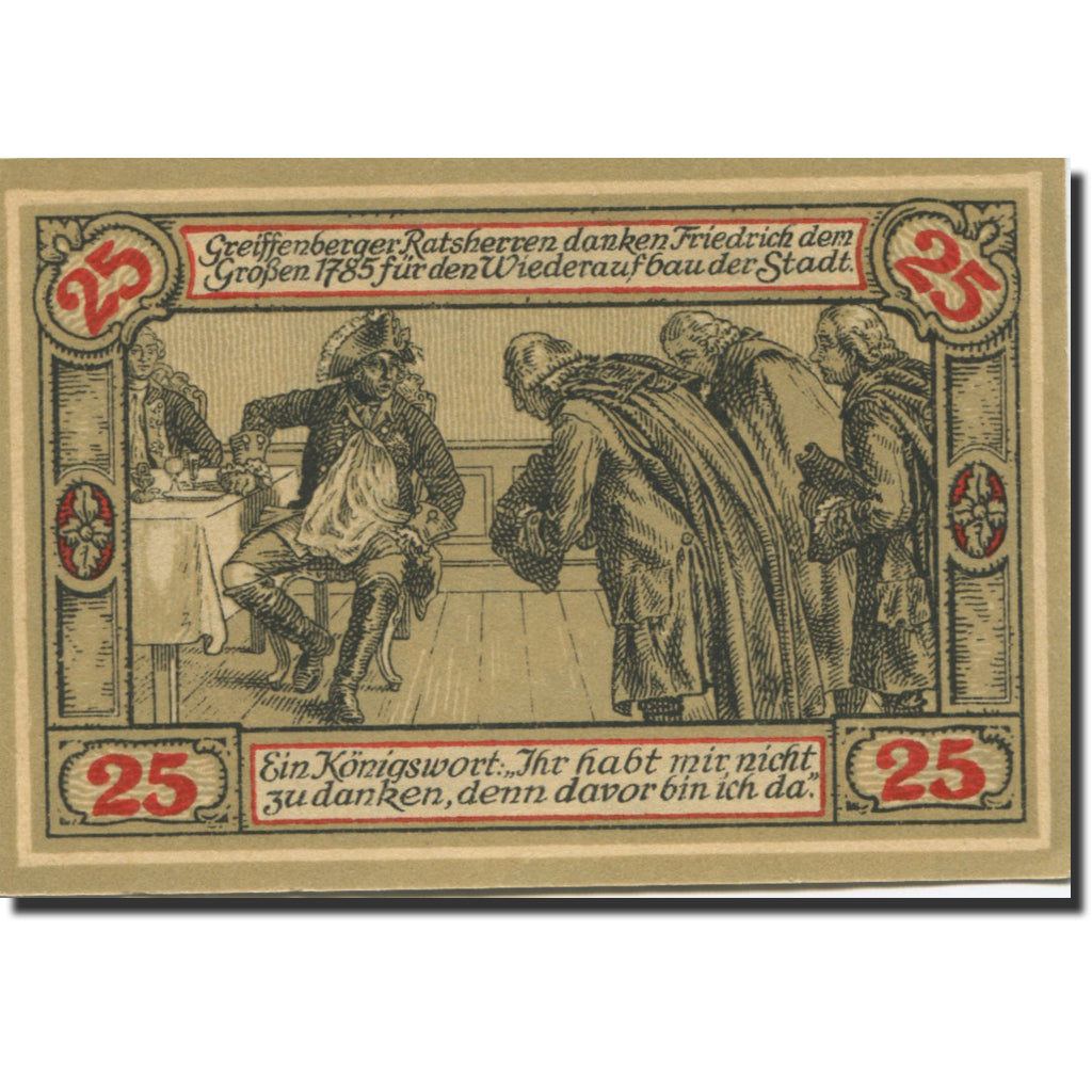 Banknote, Germany, Greiffenberg, 25 Pfennig, personnage, 1920 UNC(63) Mehl:470.1