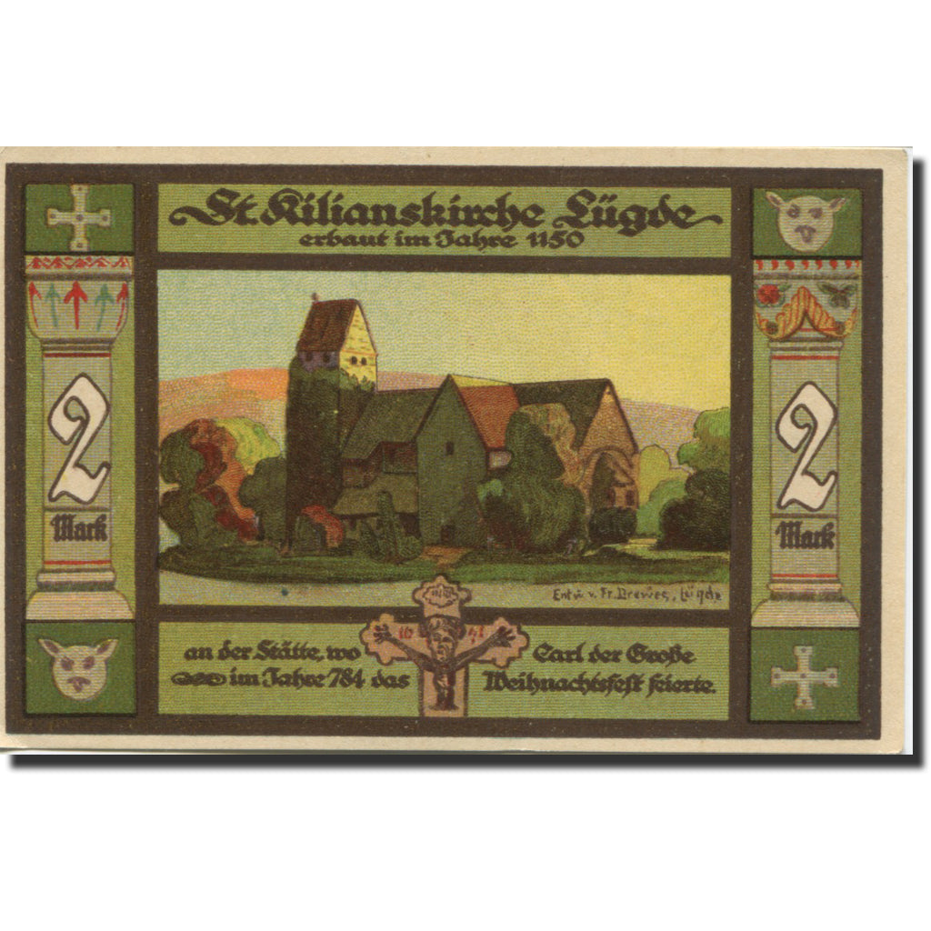 Banknote, Germany, Lügde, 2 Mark, Blason, 1921, 1921-02-16, UNC(63), Mehl:838.1