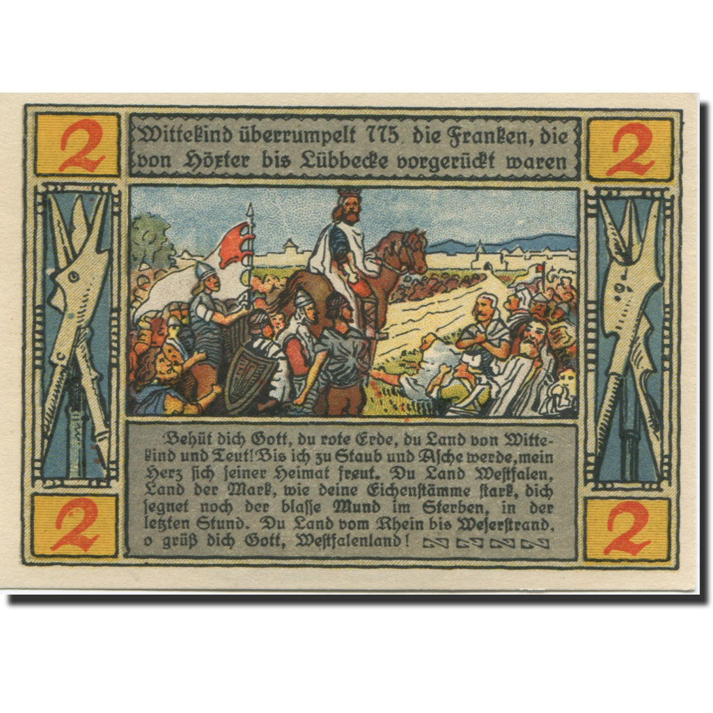 Banknote, Germany, Lübbecke, 2 Mark, tour 1, 1921, UNC(63), Mehl:812.2