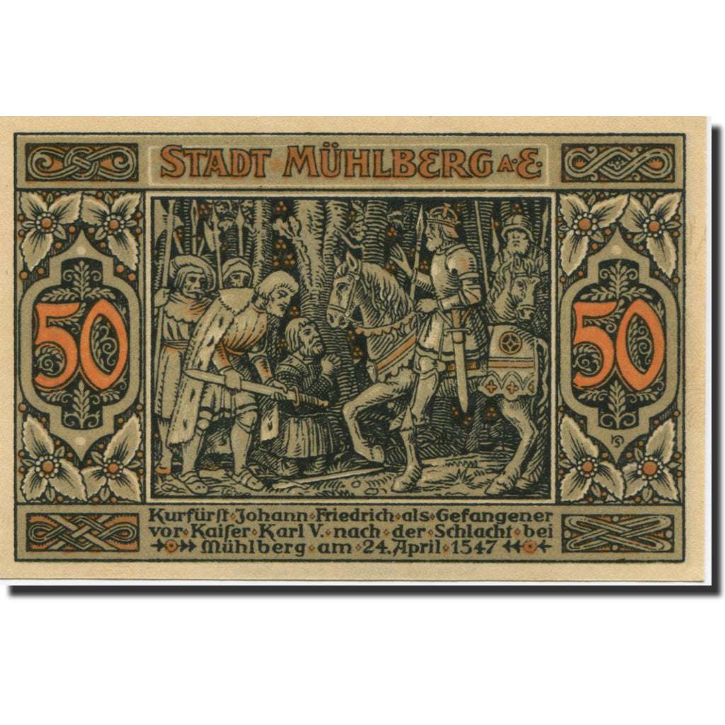 Banknote, Germany, Mühlberg, 50 Pfennig, Blason, 1921 UNC(63) Mehl:903.1