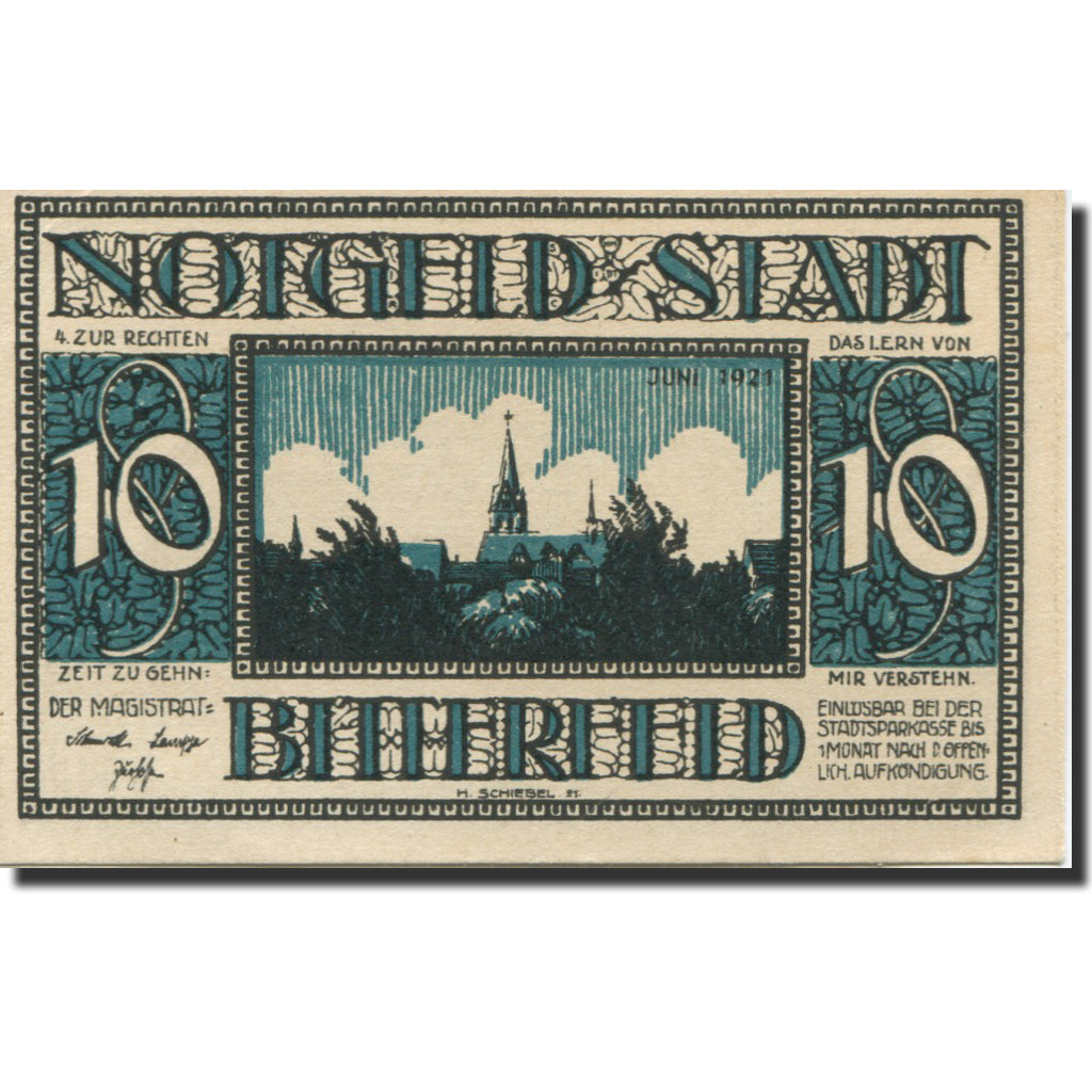 Banknote, Germany, Bitterfeld, 10 Pfennig, Eglise, 1921, UNC(63), Mehl:111.1