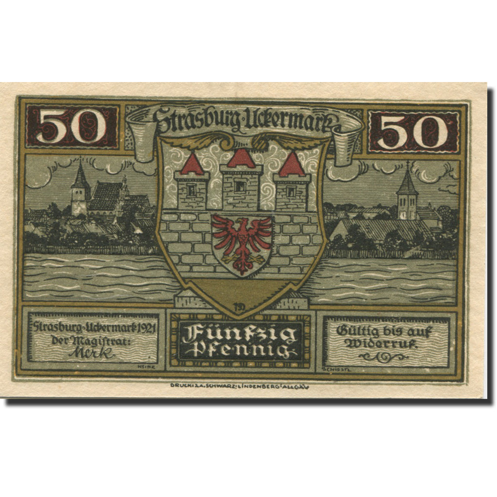 Banknote, Germany, Strasburg, 50 Pfennig, château, 1921, UNC(63), Mehl:1280.1a