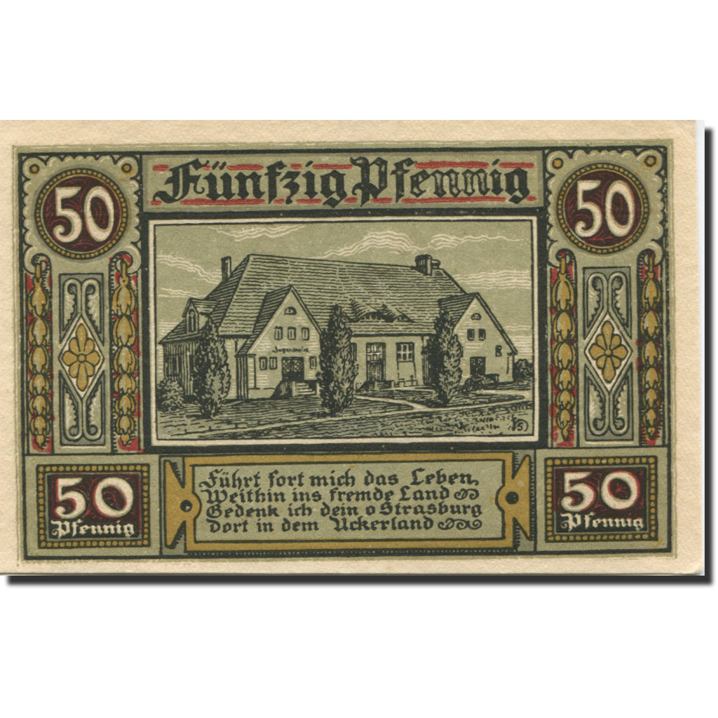 Banknote, Germany, Strasburg, 50 Pfennig, château, 1921, UNC(63), Mehl:1280.1a