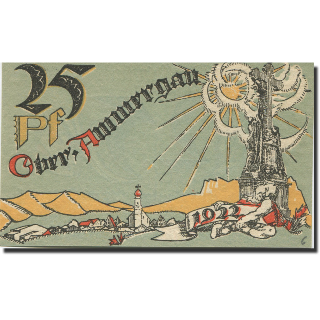 Banknote, Germany, Ober Ammergau, 25Pfennig, Monument, 1921, UNC(63) Mehl:992.2a