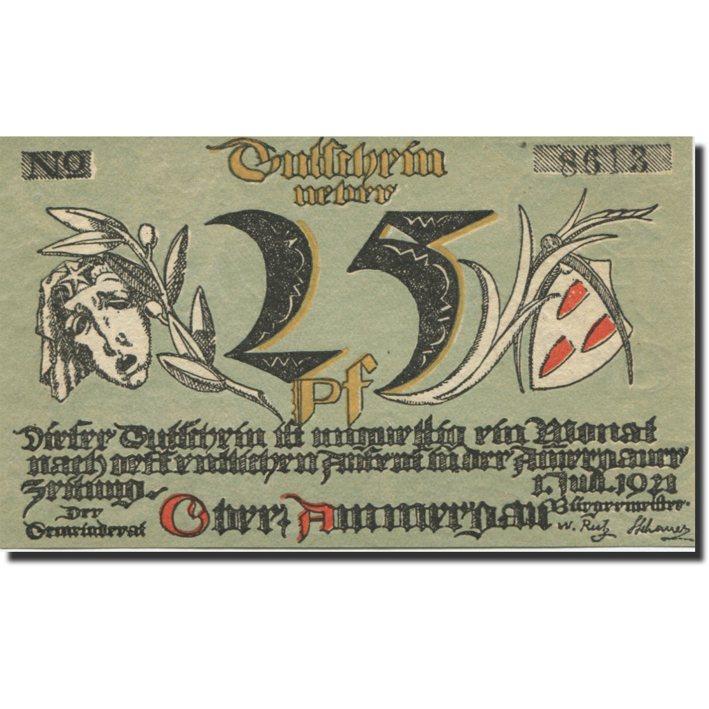 Banknote, Germany, Ober Ammergau, 25Pfennig, Monument, 1921, UNC(63) Mehl:992.2a