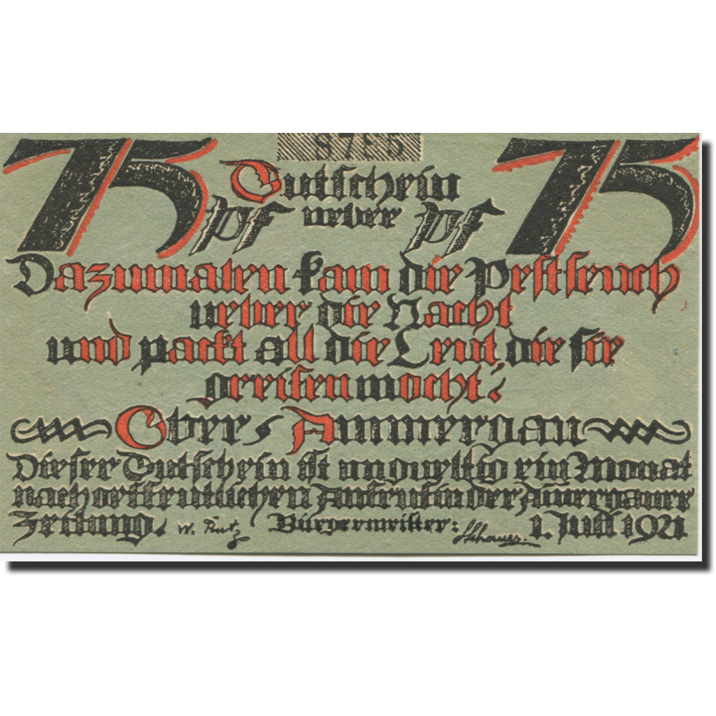 Banconote, Germania, Ober-Ammergau, 75 Pfennig 1921, SPL Mehl:992.2a