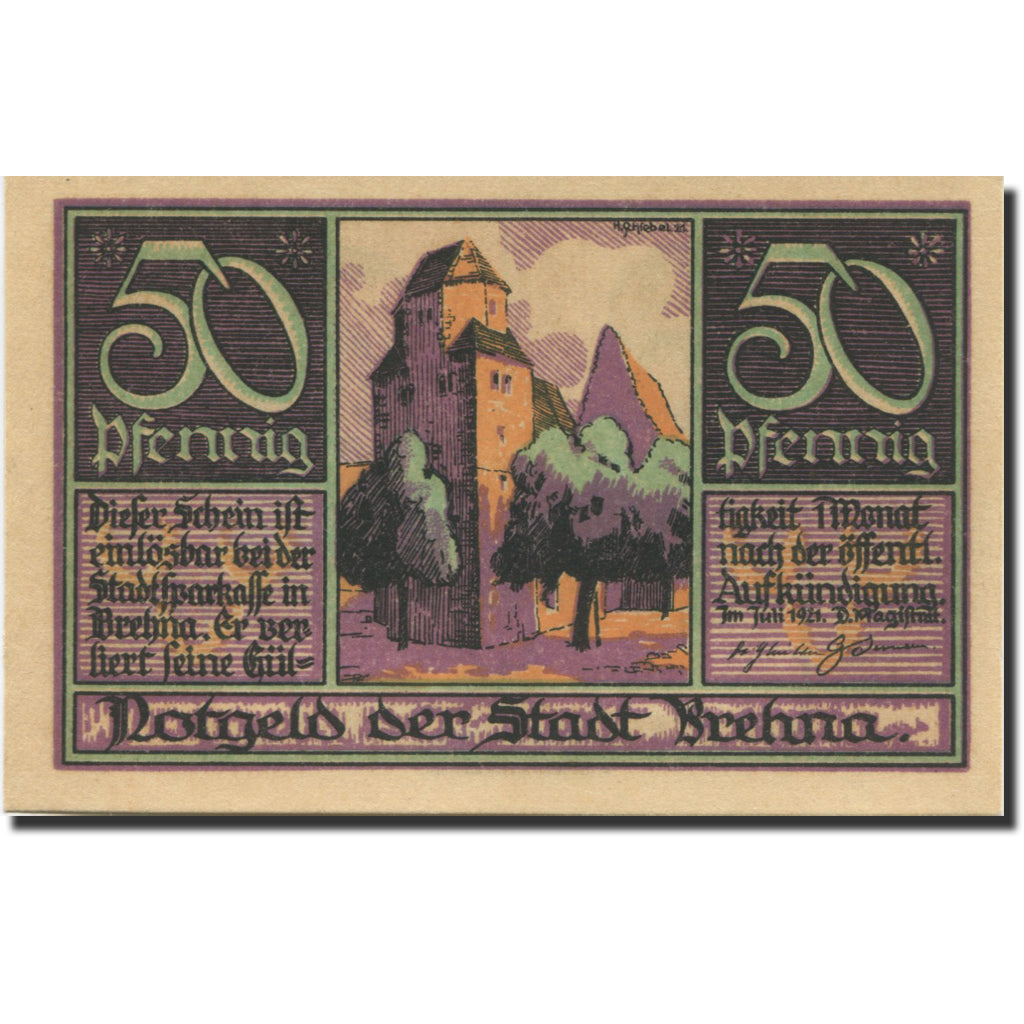 Billete, Alemania, Brehna, 50 Pfennig, château, 1921, SC, Mehl:160.3