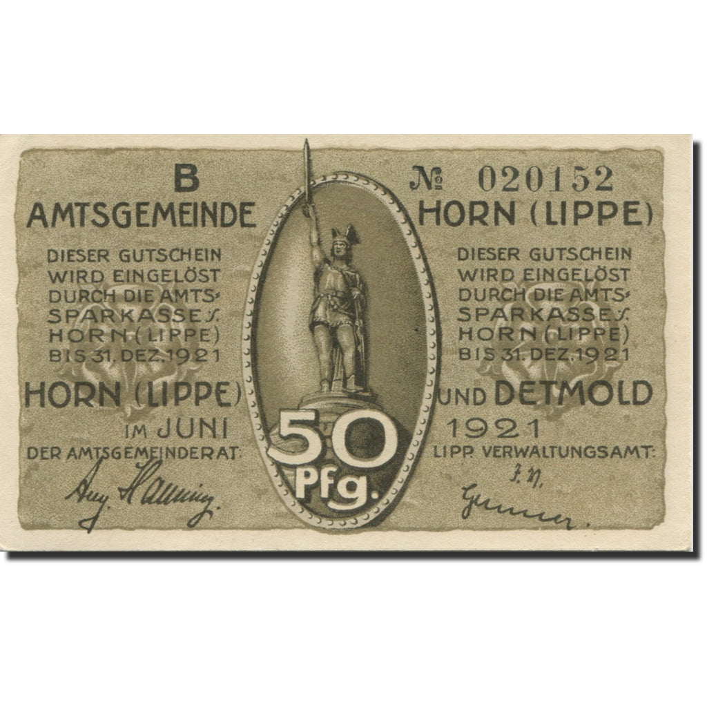 Banknote, Germany, Horn, 50 Pfennig, personnage, 1921, UNC(63), Mehl:628.2