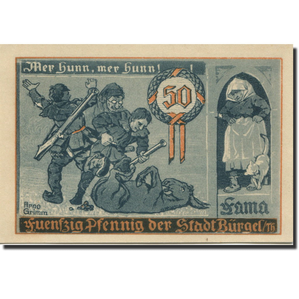 Banknote, Germany, Bürgel, 50 Pfennig, personnage, 1921 UNC(63) Mehl:201.1a