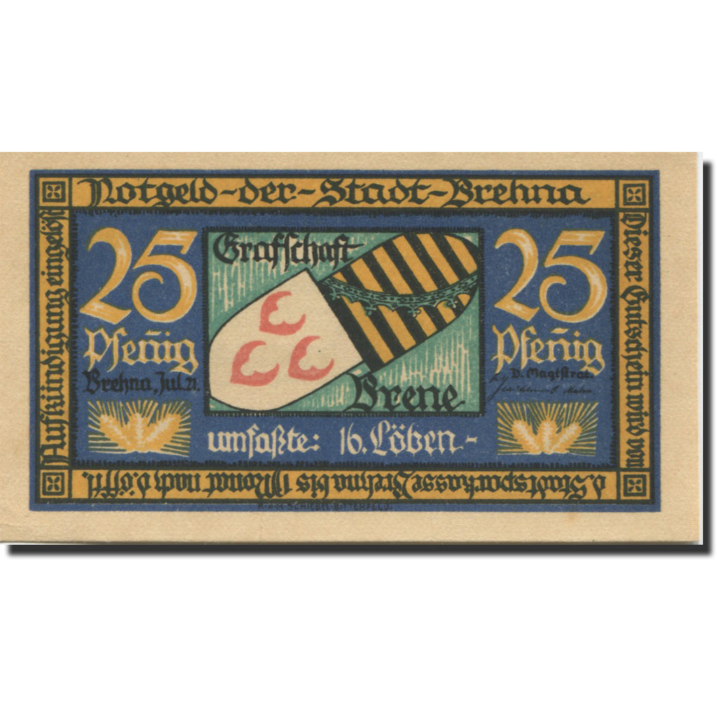 Banknote, Germany, Brehna, 25 Pfennig, Blason, 1921, UNC(63), Mehl:160.2