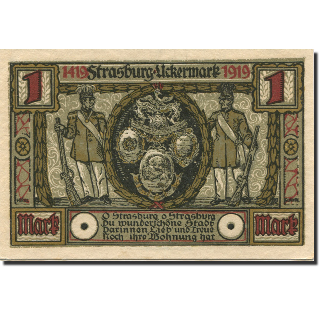 Banknote, Germany, Strasburg, 1 Mark, château, 1921, UNC(63), Mehl:1280.1a
