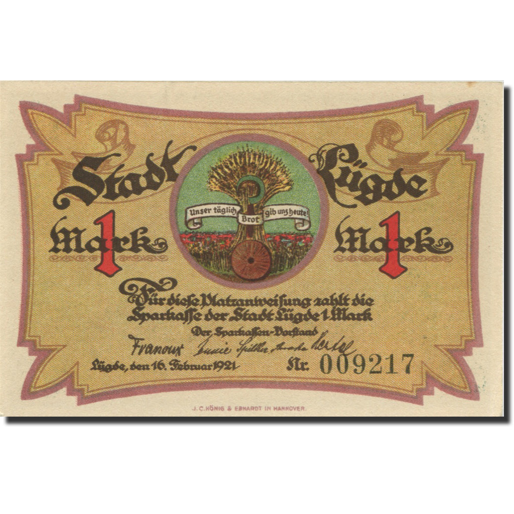 Banknote, Germany, Lüdge, 1 Mark, blé, 1921, 1921-02-16, UNC(63), Mehl:838.1