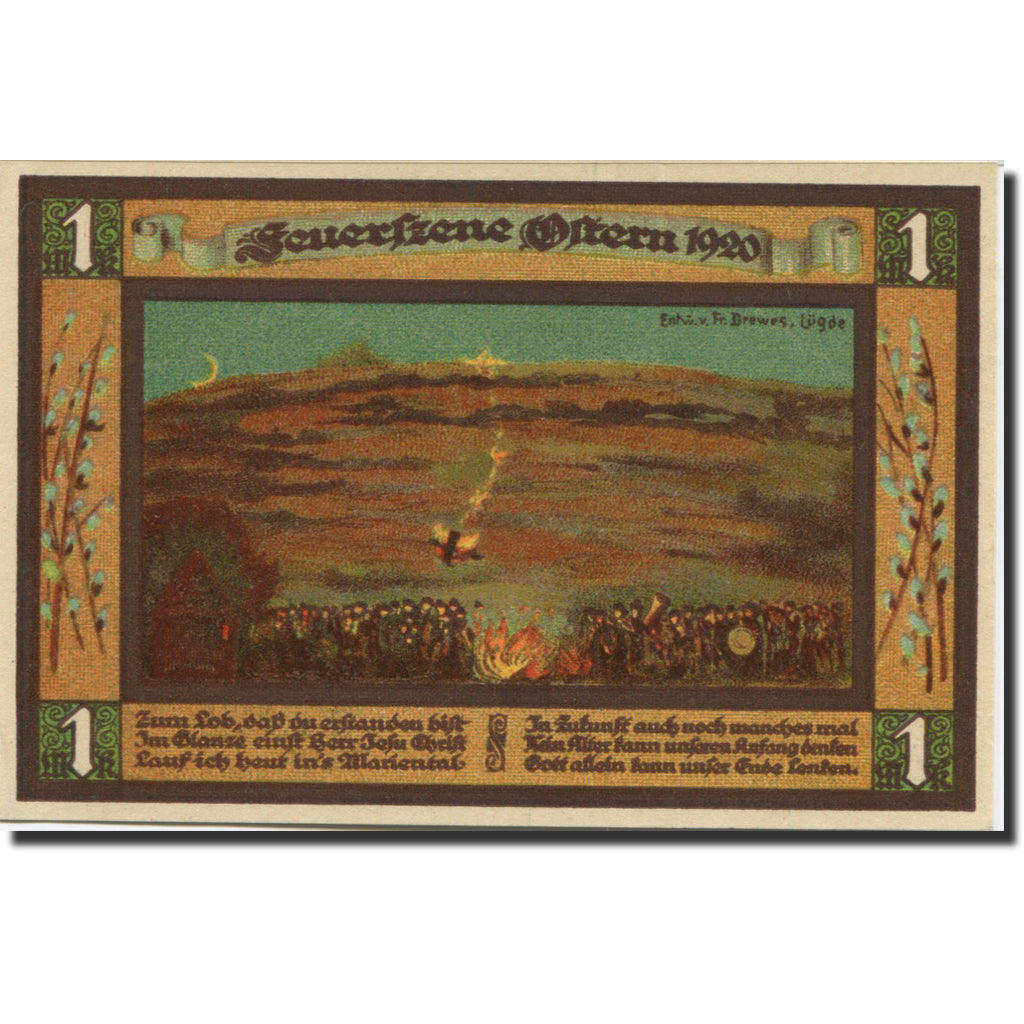 Banknote, Germany, Lüdge, 1 Mark, blé, 1921, 1921-02-16, UNC(63), Mehl:838.1